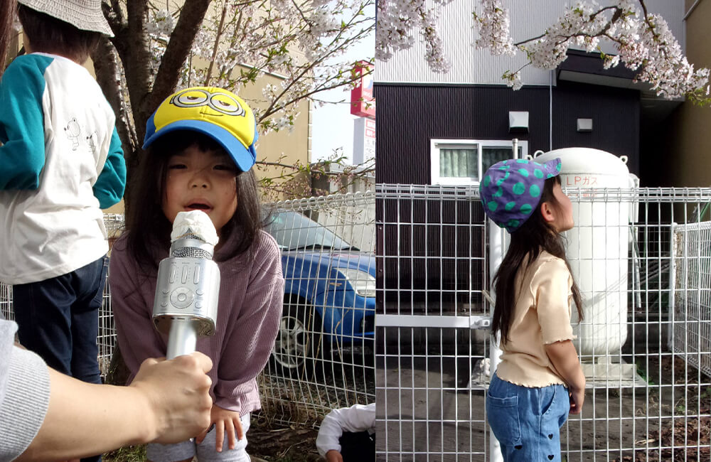 5月はお庭でお花見を開催！桜を見ながら食事やカラオケを楽しみます（オレンジ）